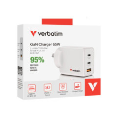 VERBATIM GAN CHARGER 3 PORT 65W USB A/C