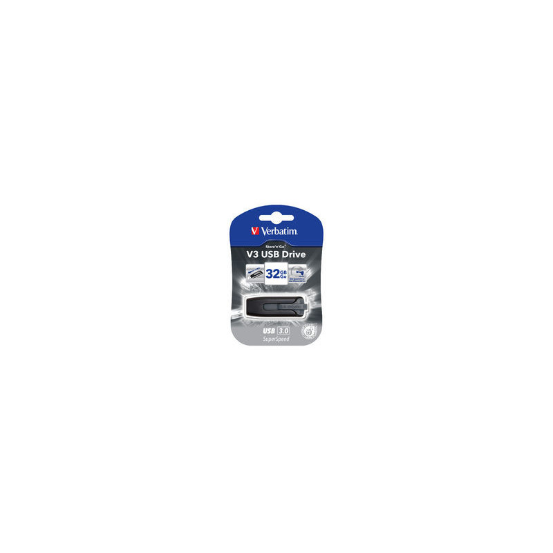 Verbatim 32GB V3 USB3.0 Grey Store'n'Go V3; Retractable USB Storage Drive Memory Stick