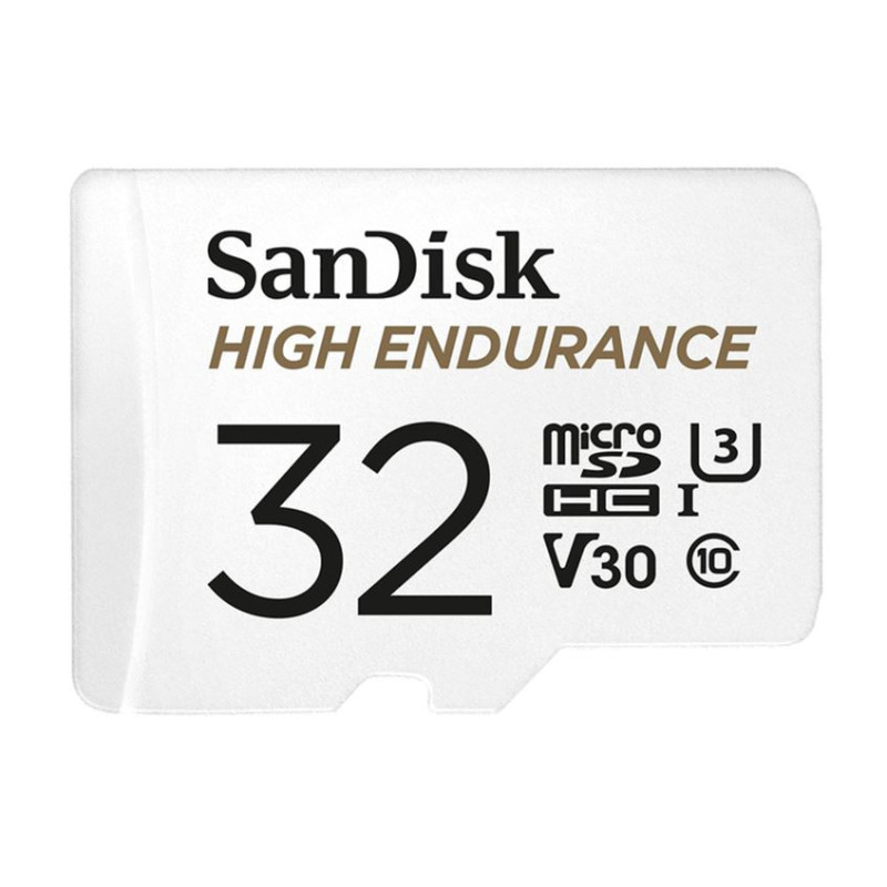 SanDisk High Endurance 32GB microSD 100MB/s 40MB/s 2.5K hrs 4K UHD C10 U3 V30 -40Â°C to 85Â°C Heat Freeze Shock Temp Water X-ray