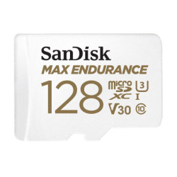 SanDisk Max Endurance 128GB microSD 100MB/s 40MB/s 20K hrs 4K UHD C10 U3 V30 -40Â°C to 85Â°C Heat Freeze Shock Temperature Water