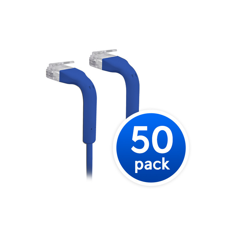 Ubiquiti UniFi Patch Cable, 50-Pack, Reduced Packaging (Low Plastic Waste), Length 0.1m, BLUE, Both End Bendable to 90 Degree, R
