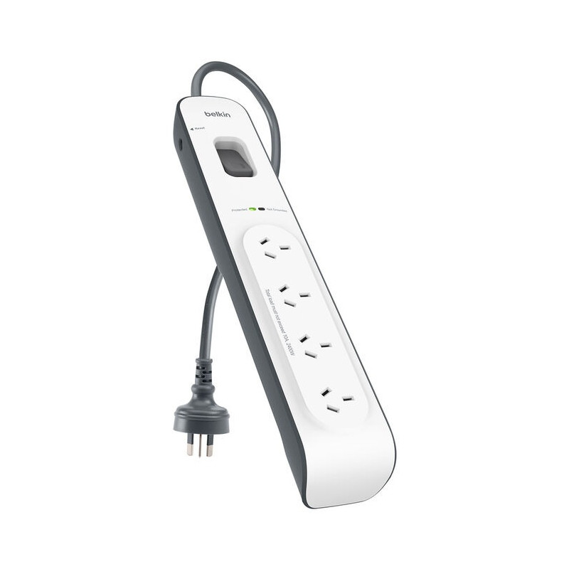 Belkin 4-Outlet Surge Protection Strip with 2M Power Cord  - Universally compatible - Grey