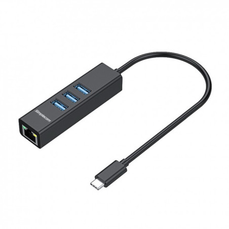 Aluminium USB-C Type-C to 3 Port USB HUB with Gigabit Ethernet Adapter Black