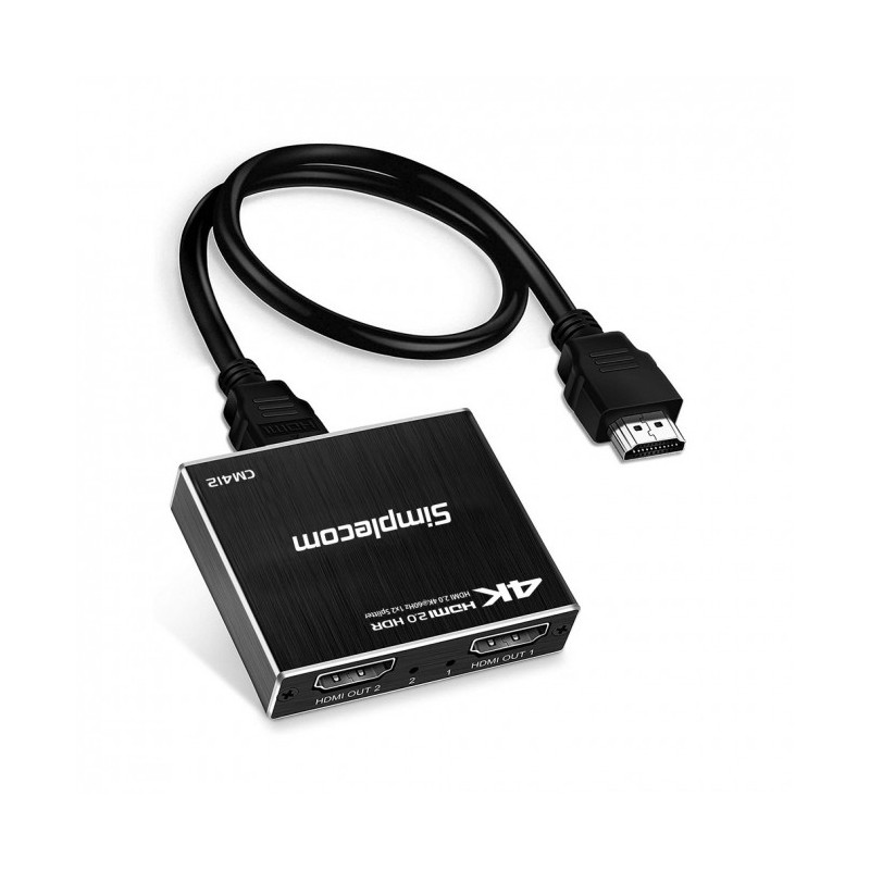 Simplecom CM412 HDMI 2.0 1x2 Splitter 1 IN 2 Out 4K@60Hz HDR10 2 Port HDMI Duplicator