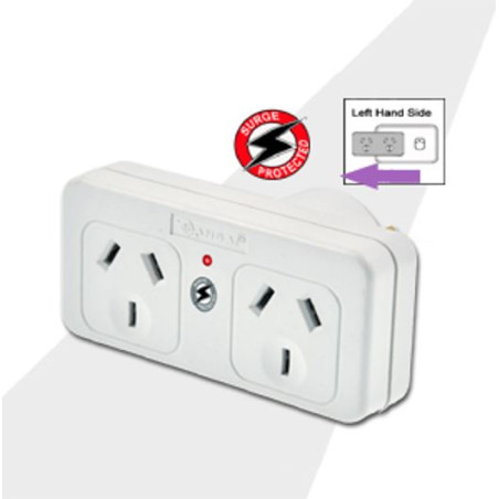 Sansai Surged Protected Double Adaptor Left Side Active Indicator 10A 240V AC
