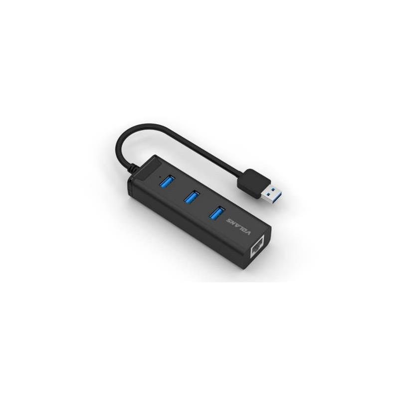Volans VL-HJ45 3-Port USB3.0 Hub + RJ45 Gigabit Ethernet Adapter - Aluminium