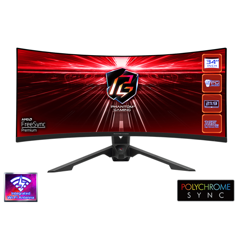 AsRock PG34WQ15R3A 34" UWQHD 1ms 165Hz Curved Height Adjustable Polychrome RGB Monitor