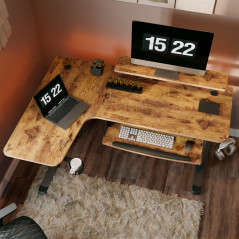 Eureka 60" L Shaped Left Side Electric Desk - Rustic Brown