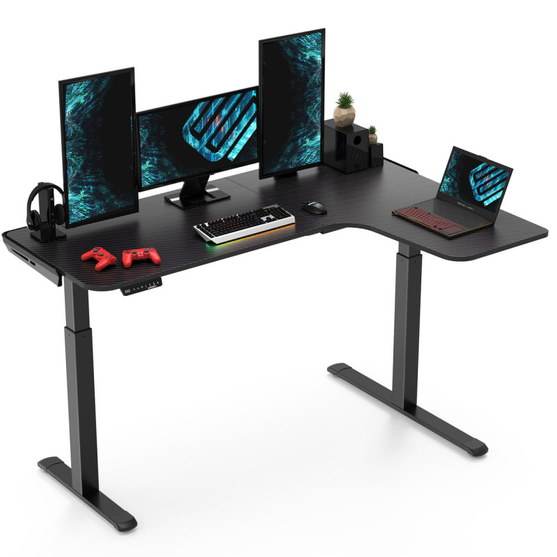 Eureka 60" L Shaped Right Side Electric Desk - Rustic Brown