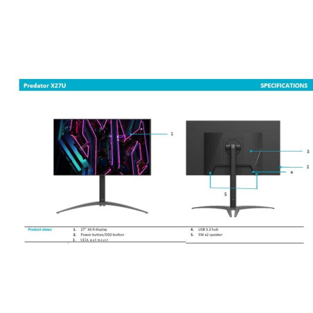 Acer X27U 27" WQHD OLED 0.03ms 240Hz FreeSync Height Adjustable Monitor