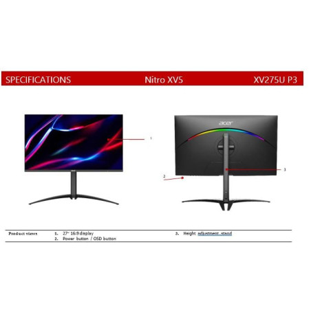 Acer XV275UP3 27" QHD 170Hz Height Adjustable Monitor