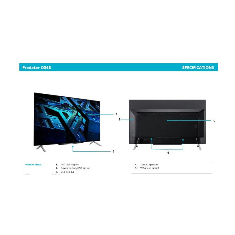 Acer CG48 48" UHD OLED 0.01ms 138Hz FreeSync Monitor
