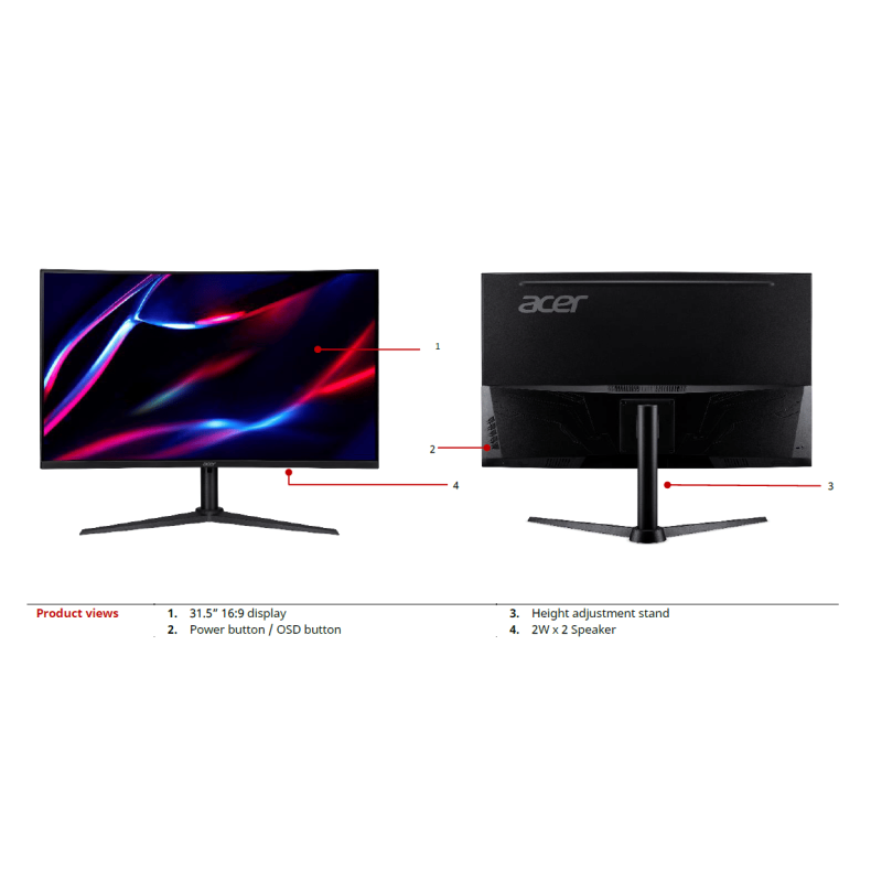 Acer XZ322QUV3 31.5" QHD 1ms 180Hz Height Adjustable Monitor