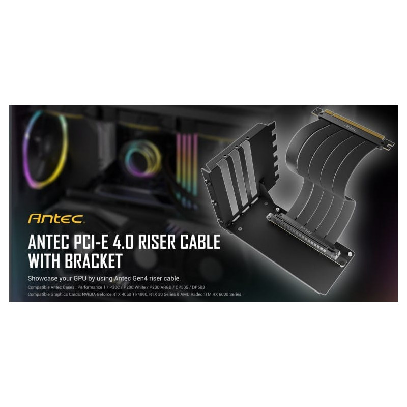 Antec Adjustable Vertical Bracket With 200mm Riser Cable - Black