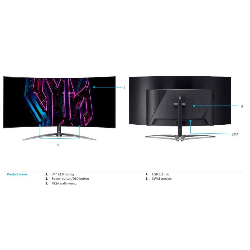 Acer X34X 34" UWQHD OLED 0.03ms 240Hz Curved Freesync Height Adjustable Monitor
