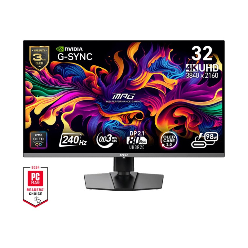 MSI MPG 322URX 32" 4K UHD QD-OLED 0.03ms 240Hz G-Sync Compatible Gaming Monitor