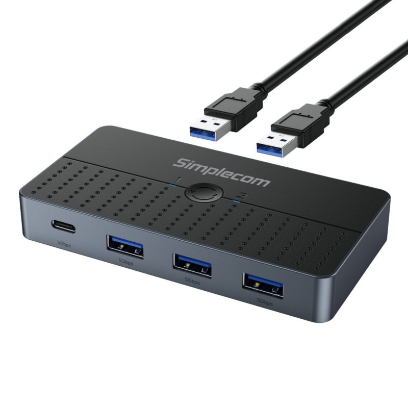 Simplecom 2-Way SuperSpeed USB Switch 4-Port Hub