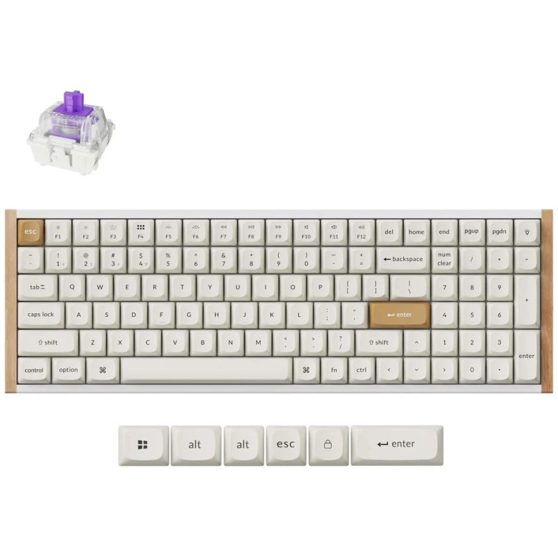 Keychron K4 HE White QMK Special Edition Wireless Mechanical Keyboard - Wood Frame/Nebula Switch