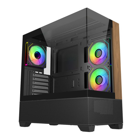 CoolerMaster Elite 690 Tempered Glass & Wood Mid Tower ATX Case - Black