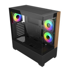 CoolerMaster Elite 690 Tempered Glass & Wood Mid Tower ATX Case - Black