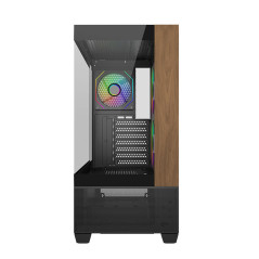 CoolerMaster Elite 690 Tempered Glass & Wood Mid Tower ATX Case - Black