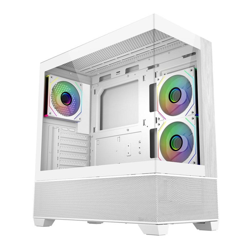 Cooler Master Elite 690 Tempered Glass And Wood Mid-Tower ATX Case - White