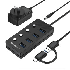 Simplecom USB-A and USB-C to 4-Port USB 3.0 Hub