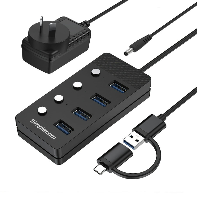 Simplecom USB-A and USB-C to 4-Port USB 3.0 Hub