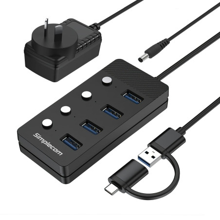 Simplecom USB-A and USB-C to 4-Port USB 3.0 Hub