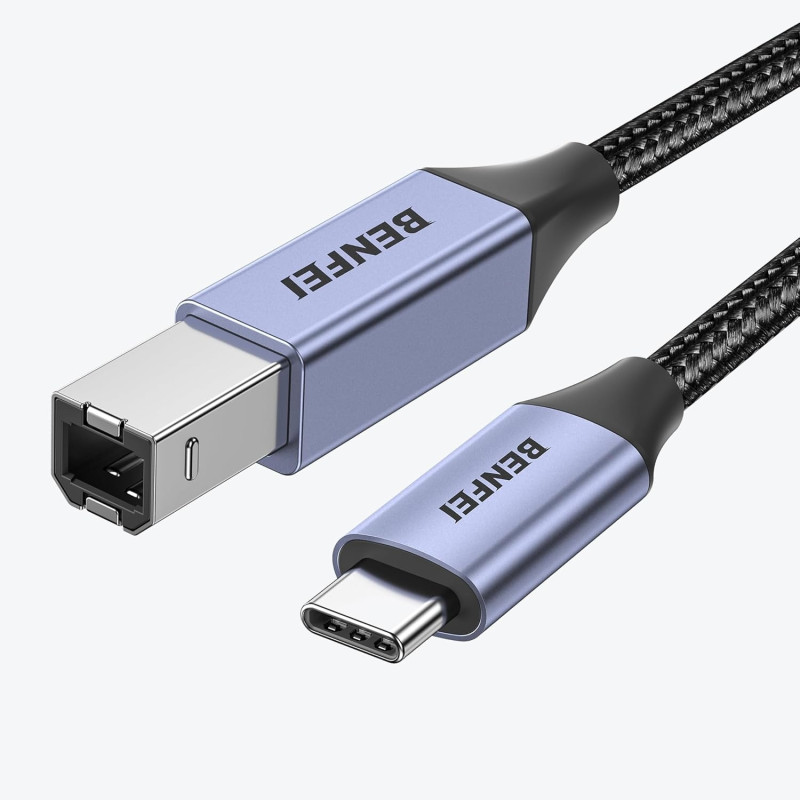 BENFEI 405GY-2M USB B to USB C Printer Cable, Nylon Braided, Premium Aluminium Alloy Case 2M