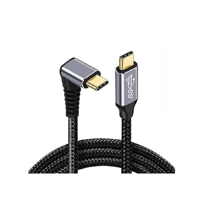 USP Braided USB-C to USB-C Right Angle Cable (1M) - Black, 100W Power, Support 10Gbps Data Speed, Reversible Design