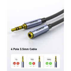 BENFEI 421GY 1M 3.5mm Male to Female AUX Extension Cable, TRRS 4-Pole Stereo Audio Jack Cord for Headphones, Microphone, Smartph