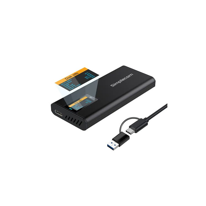 Simplecom SE530 NVMe / SATA M.2 SSD to USB-C Enclosure with SMART LED Screen USB 3.2 Gen 2 10Gbps