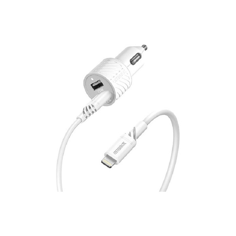 OtterBox Dual Port (24W) Car Charger with Lightning to USB-A Cable (1M) - White (78-52698), Compact design,Safe & Smart Charging