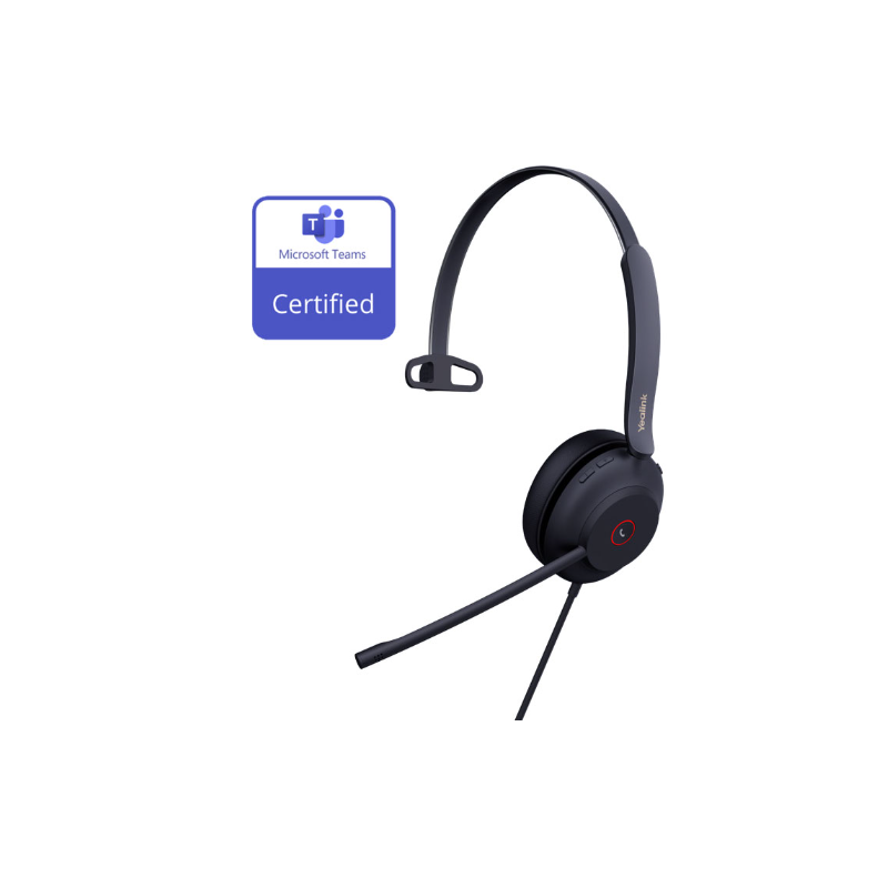 Yealink (UH37 Mono Teams) Microsoft Certified Teams USB Wired Headset, Mono, USB-A, Dual Noise-Cancelling Mic, 35mm Speaker, Bus