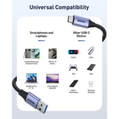 BENFEI 369GY 1M USB 3.0 to USB C Cable, 5Gbps High-Speed Data Sync & 3A Charging