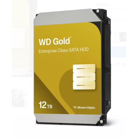 Western Digital Gold 12TB 3.5' Enterprise Class SATA 6 Gb/s HDD 7200 RPM Cache Size 256MB 5-Year Limited Warranty