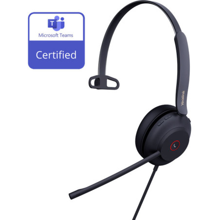 Yealink UH37 Microsoft Teams Certified USB Wired Headset, Mono, USB-A 2.0, 35mm Speaker, Busylight, Leather Ear Cushion, HD Audi