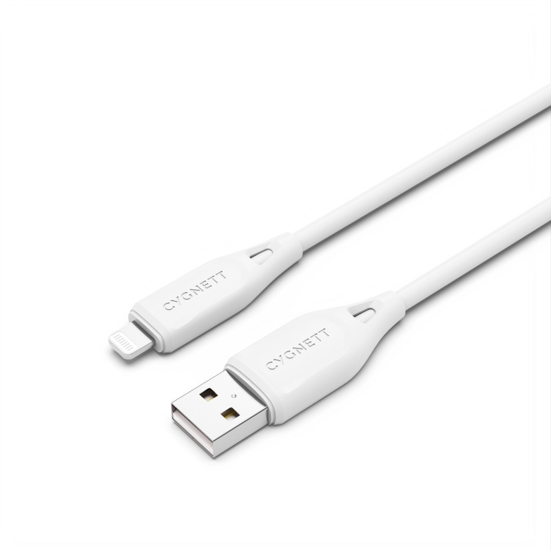 Cygnett Essentials Lightning to USB-A (2.0) Cable (1M) - White (CY4700PCCAL), 2.4A/12W, 480Mbps, Turbo Charge, Apple iPhone, 2 Y