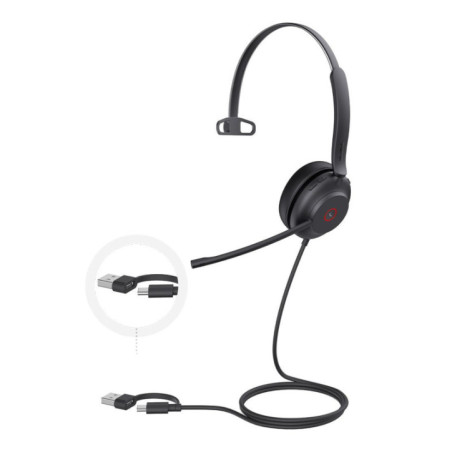 Yealink UH37 Mono USB Wired Headset, UC, USB-C/A, 35mm Speaker, Busylight, Leather Ear Cushion,HD Audio, 2Mic Noise Killer, Micr