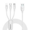 Pisen 3-in-1 USB-A to Lightning + USB-C + Micro-USB Cable (1.2M) White - 6A Superfast, Samsung Galaxy,Apple iPhone,iPad,MacBook,