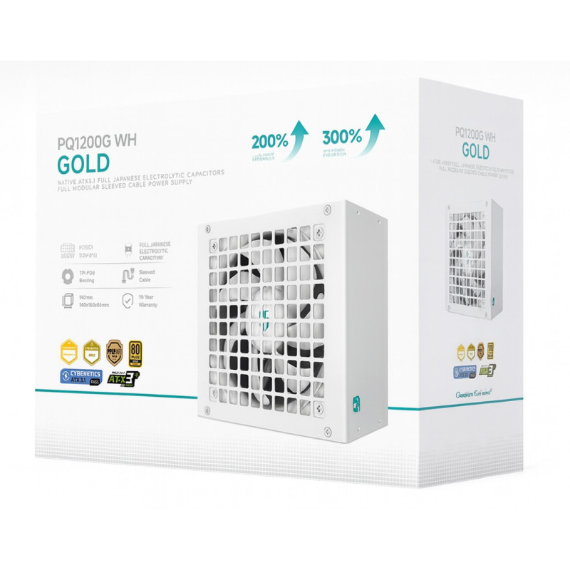 DeepCool PQ1200G WH 1200W Gamer Storm 80+ Gold/Cybenetics Fully Modular ATX Power Supply 120mm Fan, Japanese Capacitors, DC to D