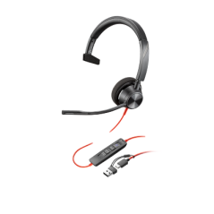 POLY BLACKWIRE 3310 MONAURAL M ICROSOFT TEAMS CERTIFIED USB-C HEADSET USB-C/A ADAPTER