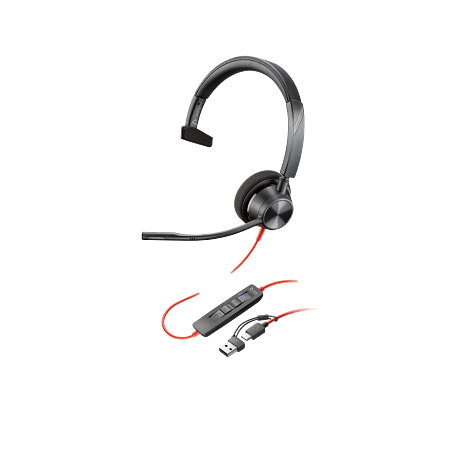 POLY BLACKWIRE 3310 MONAURAL M ICROSOFT TEAMS CERTIFIED USB-C HEADSET USB-C/A ADAPTER