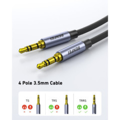 BENFEI 427GY 5M 3.5mm TRRS Male to Male Audio Cable, 4-Pole Stereo Mic Aux Cable, Nylon Braided Headphone Jack Cord