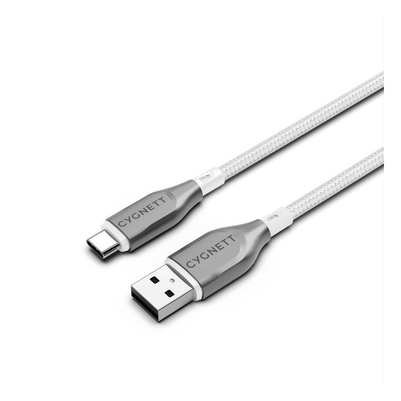 Cygnett Armoured Braided USB-C to USB-A (2.0) Cable (1M) - White (CY4682PCUSA), 3A/60W, 480Mbps, Turbo Charge, Best for Laptop, 