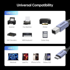 BENFEI 405GY-1.5M USB B to USB C Printer Cable, Nylon Braided, Premium Aluminium Alloy Case 1.5M