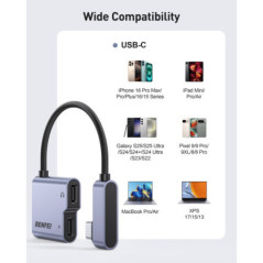 BENFEI 000413GY USB-C to USB-C Audio Headphone + Data Transfer and Charging Adapter