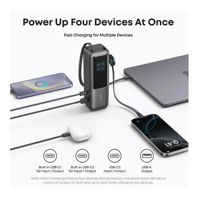 ANKER LAPTOP POWER BANK (25K, 165W, BUILT-IN AND RETRACTABLE CABLES)
