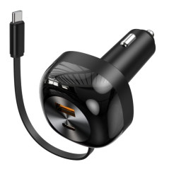 COMSOL 66W TRIPLE PORT USB-C +USB-A RETRACTABLE CABLE CAR CHARGER